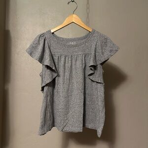 LOFT Gray Flutter Sleeve Blouse